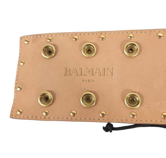 Balmain Statement Logo Lion Head Stud Leather Belt US S FR 36  Womens Black Gold main image 10